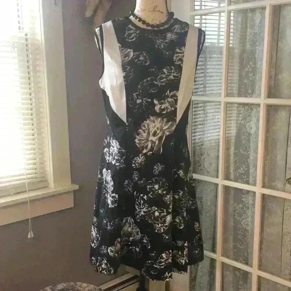 Prabal Gurung Black and White Floral Print dress Sz 10